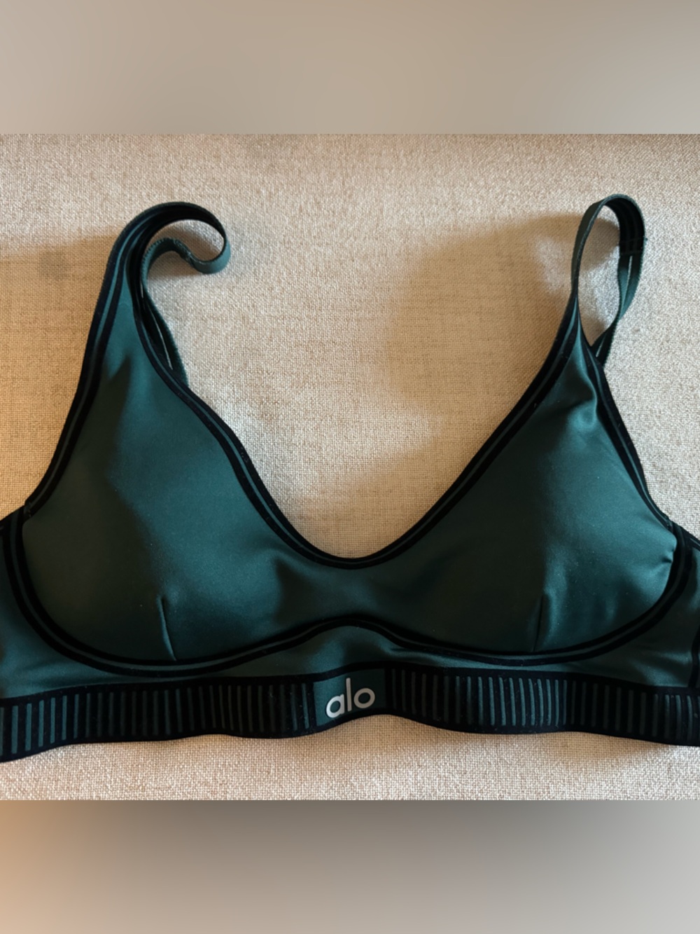 alo Dark Green Strappy Sports Bra